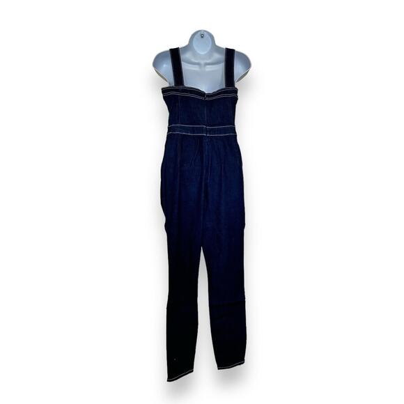 New WeWoreWhat Revolve Corset Overalls Stretch Denim Dark Wash Medium MSRP $198 - Picture 6 of 12